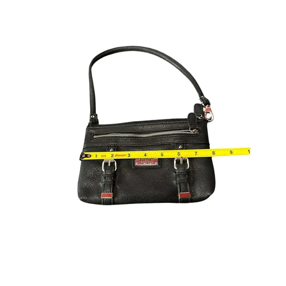 nicole small‎ black wristlet top handle clutch purse bag wallet 5x8 inches
